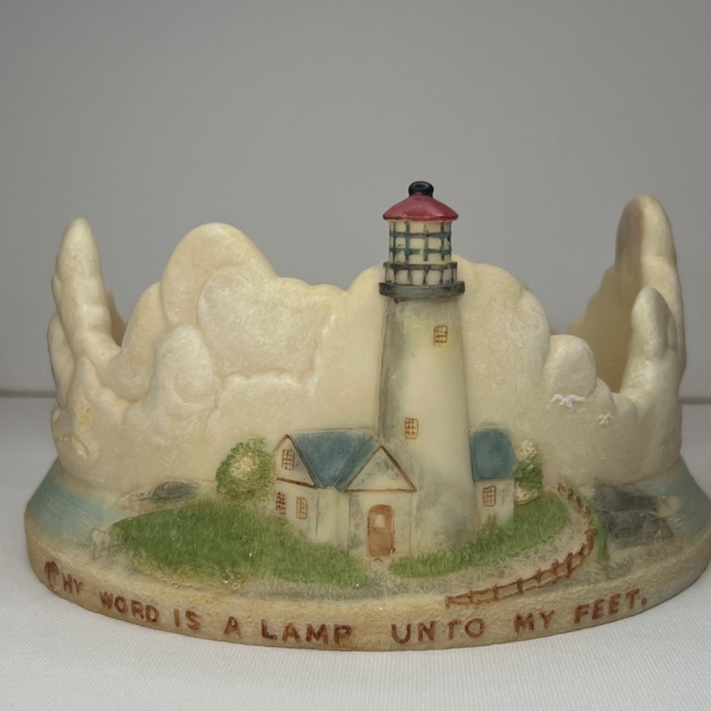 NCE Ceramic Decorative Bowl Lighthouse Coastal Scene Round. Bible verse. Rare.